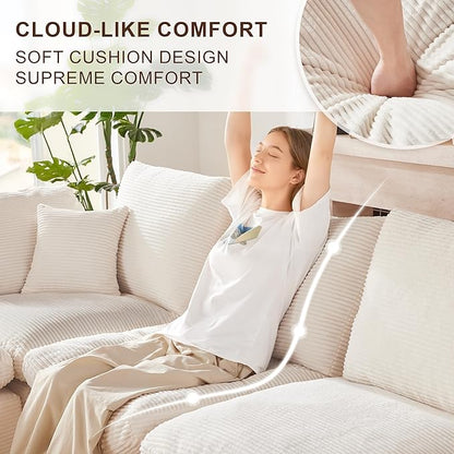 143" Cloud Sectional Couch, Boneless couches for Living Room，U Shaped Couch with Convertible Ottoman, Modular Sectional Sofa with Deep Seat, Comfy Soft Cushions, No Assembly, Beige