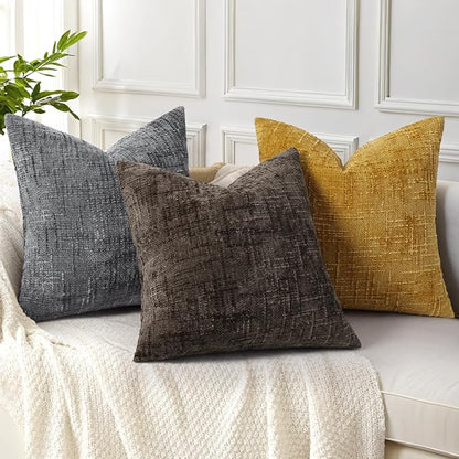 decorUhome Dark Brown Chenille Throw Pillow Covers 18x18 Set of 2 Thick Textured Slubby Couch Pillow Covers Farmhouse Accent Modern Neutral Decorative Pillow Cases for Bed Sofa Living Room