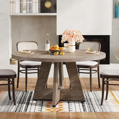 Tribesigns Round Dining Table for 4, 47 inch Farmhouse Circle Kitchen Table with Wooden Pedestal Base for Kitchen, Dining Room, Living Room (Grey)
