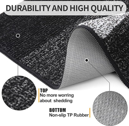 Kitinjoy Indoor Outdoor Door Mat, 30x17 Non-Slip Absorbent Dirt Trapper, Low-Profile Washable Inside Entrance Front Floor Mat, Sturdy Soft Entry Doormats for Entryway, Black