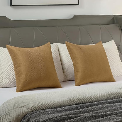 FUTEI Camel Chenille Throw Pillow Covers 26x26 Inch Set of 2,Soft Wide Chevron Textured Euro Pillow Shams,Farmhouse Home Decor for Couch Bed Living Room