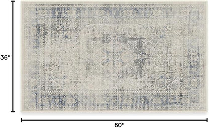 RUGGABLE Washable Vintage Area Rug – Kamran Blue Quartz 3x5, Stain-Resistant, Non-Slip – Small Machine Washable Rugs for Living Room, Bedroom, Hallway, Entryway & Office–with Standard Pad