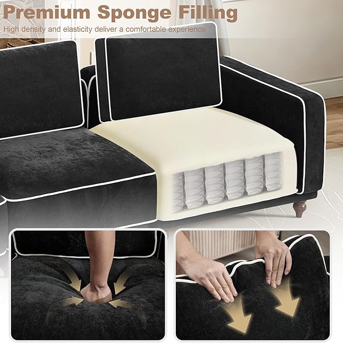 35" Square Ottoman for Modular Couch Sectional Sofa,Movable Footstool with Wooden Legs for Living Room Bedroom,Comfy Thicked Cushion Upholstered Foot Rest,Black
