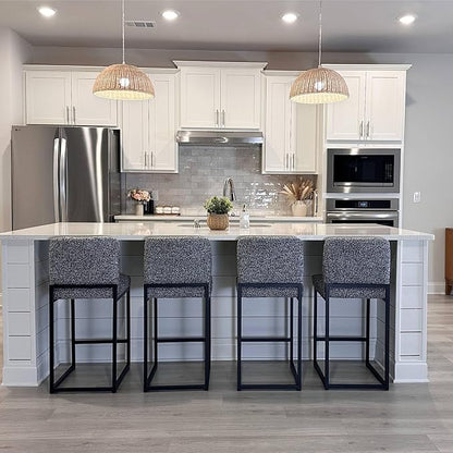 ALPHA HOME 24" Bar Stools Set of 2 Kitchen Counter Stools with Back, Counter Height Stools with Upholstered Footrest for Kitchen Island, Metal Steel Frame, Chenille, Gray