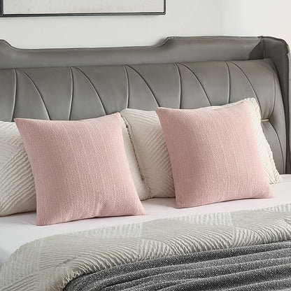 FUTEI Pink Chenille Throw Pillow Covers 24x24 Inch Set of 2,Soft Striped & Diamond Textured European Cushion Cases,Modern Home Decor for Couch Living Room