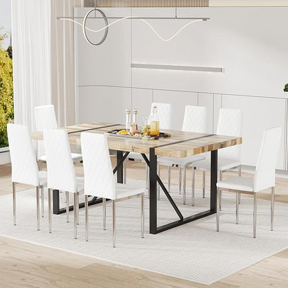 JT Modern Minimalist Dining Chair Fireproof Leather Sprayed Metal Pipe Diamond Grid Pattern Restaurant Home Conference Chair Set of 4 Or 6 (8, White)