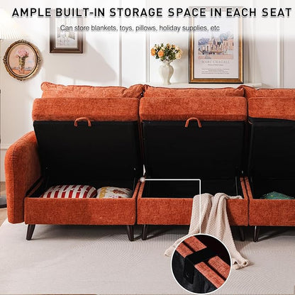 135'' Modular Sectional Sofa with All Seats Storage,Oversized 4-Seater Comfy Cloud Couches with Deep Seat,Big Couch for Living Room,Bedroom,Velet,Orange