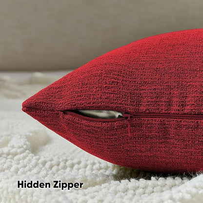 FUTEI Christmas Red Chenille Decorative Throw Pillow Covers 12x20 Inch Set of 2,Soft Cozy Faux Linen Textured Lumbar Pillow Cases,Farmhouse Home Decor for Couch Living Room