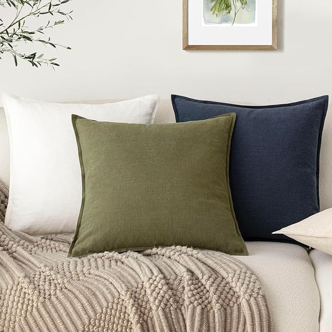 Foindtower Pack of 2, Decorative Linen Soild Throw Pillow Covers Soft Accent Lumbar Cushion Case Boho Farmhouse Pillowcase for Chair Couch Sofa Bedroom Living Room Home Decor 12 x 20 Inch Olive Green