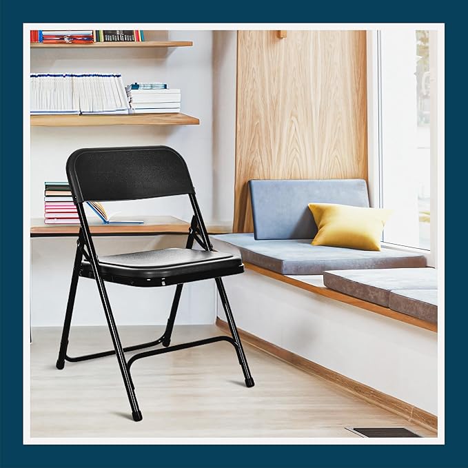 OEF Furnishings OEF800 Series Premium Heavy-Duty Plastic Folding Chairs, Lightweight, Durable Seating for Indoor and Outdoor Use, 500 lb Capacity (4-Pack, Black Plastic with Black Frame)