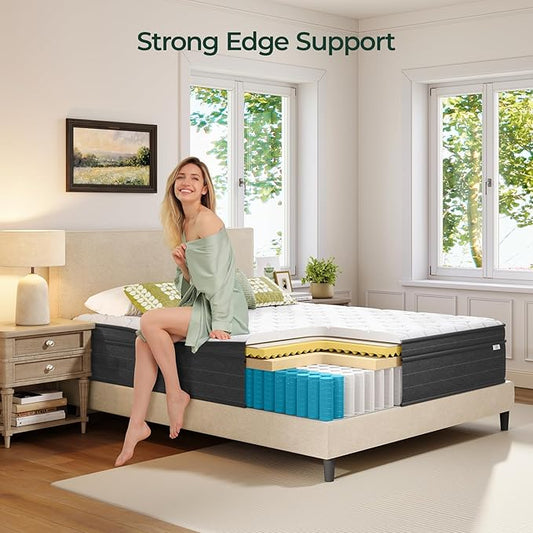 koorlian Full Size Mattress 12 Inch, Hybrid Full Mattress in a Box, Full Bed Mattress with Individual Pocket Springs and Pressure-Relieving Memory Foam, Breathable, Medium Firm Mattress 75"x54"x12"