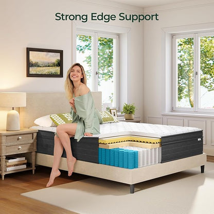 koorlian XL Twin Mattress 12 Inch - Cooling Hybrid Mattress in a Box for Back Pain Relief - Pocket Spring & Memory Foam | Fiberglass-Free, Medium Firm Feel, CertiPUR-US, 120 Nights Trial