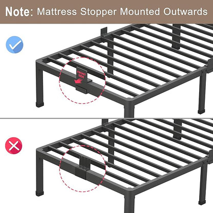 ROIL 12 inch King Size Bed Frame Metal Platform No Box Spring Needed with Headboard Hole Round Corner Legs Mattress Stoppers Retainers 3500LBS Heavy Duty Steel Slats Noise-Free
