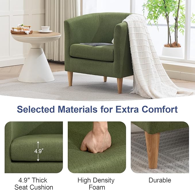 Accent Barrel Chairs Set of 2, Modern Comfy Living Room Chairs with Armrest Small Reading Chair with Cozy Soft Padded for Bedroom Reception Room Cafe, Green