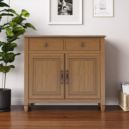 SIMPLIHOME Connaught 40-inch Wide Solid Wood Storage Cabinet in Light Golden Brown for Entryway, Living Room , Organizer for Hats, Gloves, Shoes, Keys, Slim Design, Traditional Style