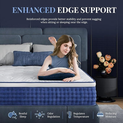 Twin XL Mattress, 12 Inch Twin XL Size Hybrid Mattress in a Box, Medium Feel Foam and Individual Pocket Springs, Extra Edge Support, Pressure Relief, CertiPUR-US, Blue