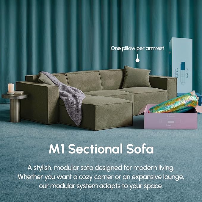 ROVE LAB M1 Modular Sectional Sofa with Ottoman, Sofa in a Box, PetFriendly Modular Couch, Spill-Resistant,Sustainable, Stylish, Modern Sectional Couch for Living Room with SmartFoam Comfort