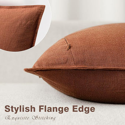 Foindtower Pack of 2, Decorative Linen Soild Throw Pillow Covers Accent Lumbar Cushion Case Boho Farmhouse Pillowcase for Chair Couch Sofa Bedroom Living Room Home Decor 12 x 20 Inch Fall Rust Orange