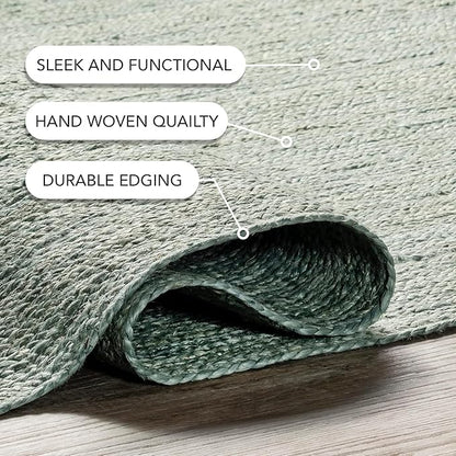nuLOOM 2' 6" x 6' Rigo Jute Hand Woven Area Rug, Green, Solid Farmhouse Design, Natural Fiber, for Bedroom, Living Room, Dining Room, Hallway, Office, Kitchen, Entryway