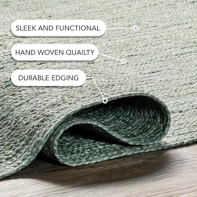nuLOOM 5x8 Rigo Jute Hand Woven Area Rug, Green, Solid Farmhouse Design, Natural Fiber, For Bedroom, Living Room, Dining Room, Hallway, Office, Kitchen, Entryway