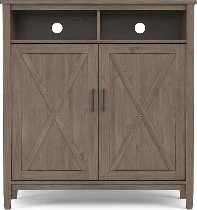 SIMPLIHOME Ela Solid Wood 39 inch Wide Transitional Medium Storage Cabinet in Smoky Brown for The Living Room, Entryway and Family Room