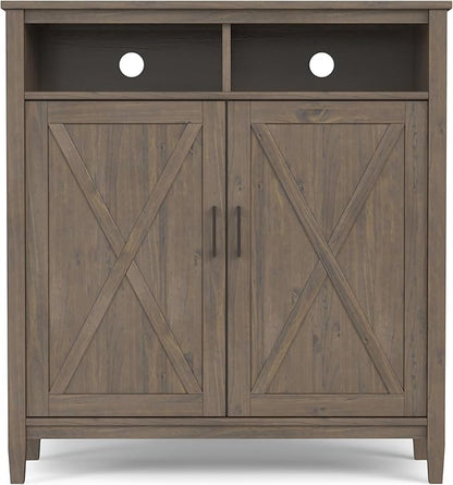 SIMPLIHOME Ela Solid Wood 39 inch Wide Transitional Medium Storage Cabinet in Smoky Brown for The Living Room, Entryway and Family Room