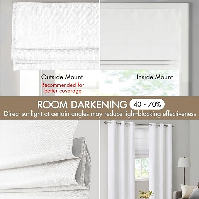 Madison Park Galen Cordless Roman Shade, 34"W x 64"H, Sheen White – Room Darkening, Thermal Insulated, Energy Efficient Window Blind with Subtle Sheen Basketweave Fabric for Privacy
