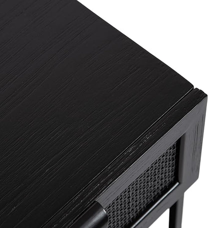 Kate and Laurel Ori Modern Cane Rectangle Side Table, 18 x 15 x 24, Black, Versatile Rattan Living Room End Table with Drawer for Storage and Home Decor