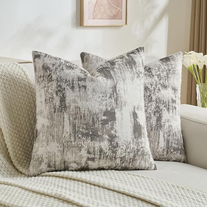 FUTEI Black White Decorative Throw Pillow Covers 26x26 Inch Set of 2,Soft Faux Cashmere Jacquard - Textured & Cozy Euro Pillow Shams,Modern Home Decor for Couch Bed Living Room