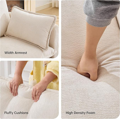 108" Modern L-Shaped Sectional Sofa with USB & Type-c Port Charger, Modular Cloud Couch, Deep Seating Chenille Fabric 4-Seater with Ottoman and Pillows for Living Room (Beige)