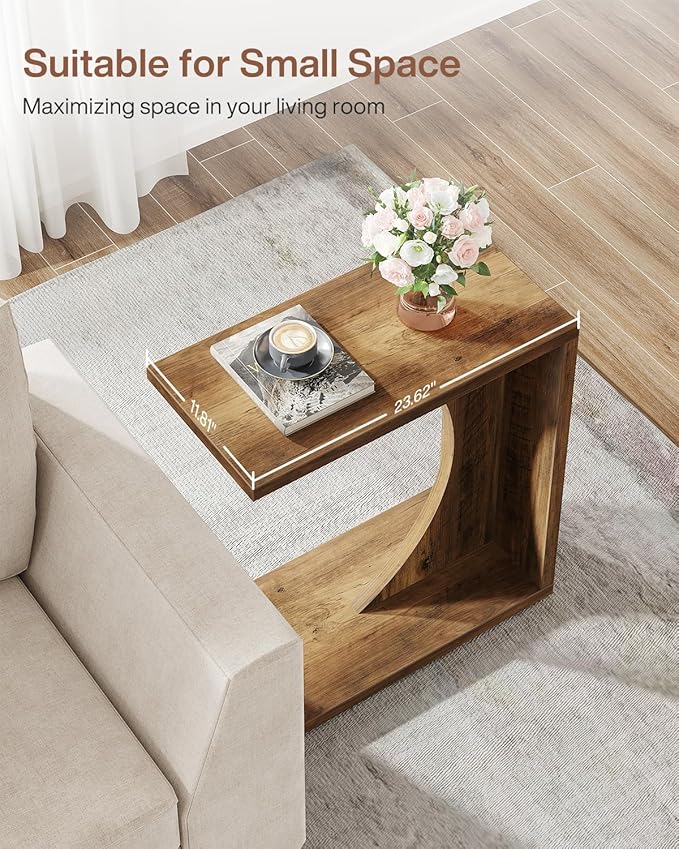 Tribesigns C-Shaped End Table for Couch, Sofa Side Table, C Table for Small Space, Living Room, Bedroom (2, Rustic Brown)