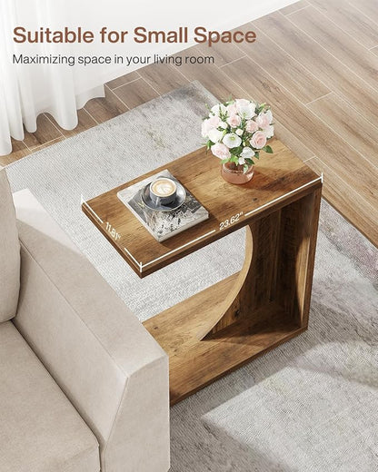 Tribesigns C-Shaped End Table for Couch, Sofa Side Table, C Table for Small Space, Living Room, Bedroom (2, Rustic Brown)