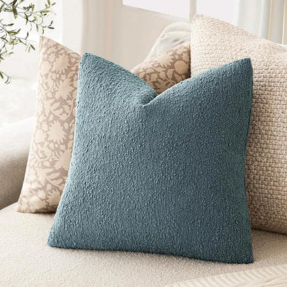 Foindtower Pack of 2 Textured Boucle Throw Pillow Covers Accent Solid Decorative Pillow Cases Cozy Woven Couch Cushion Case for Sofa Bedroom Living Room Home Decor 20x20 Inch Misty Blue