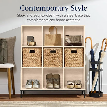 Best Choice Products 9-Cube Bookshelf, 3-Tier Wood Storage Bookcase W/Legs, 11in Shelf Opening, Cube Organizer, Living Room, Office, Nursery - Light Oak