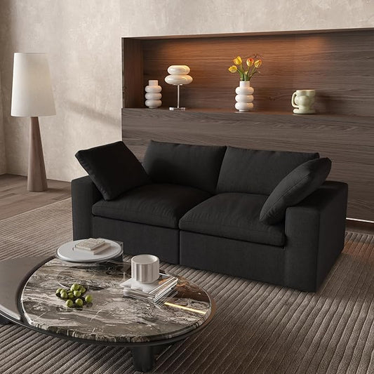 WJShome Love Seat Sofas,80.3" Down Filled Modular Sectional Sofas for Living Room,Cushion Covers Removable, Customizable Modular Sectional Couch for Apartment(Black)