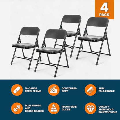 OEF Furnishings OEF800 Series Premium Heavy-Duty Plastic Folding Chairs, Lightweight, Durable Seating for Indoor and Outdoor Use, 500 lb Capacity (4-Pack, Gray Plastic with Black Frame)