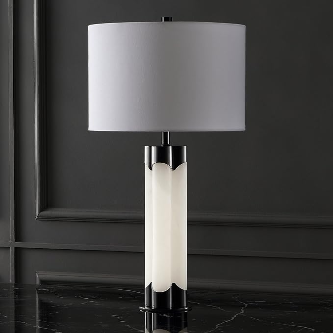 SAFAVIEH Couture Lighting Collection Chavez Alabaster/Black 28-inch Bedroom Living Room Home Office Desk Nightstand Table Lamp (LED Bulb Included)