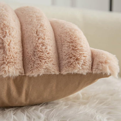 Neelvin Camel Faux Fur Cozy Soft Striped Decorative Throw Pillow Covers 24x24 inch Set of 2,Velvet Pillowcase Cushion Case for Sofa Couch