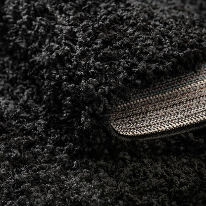 Unique Loom Solid Shag Collection Area Rug (4' 1" Round, Jet Black)