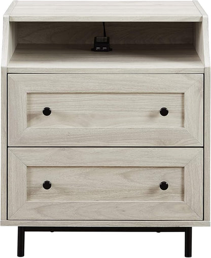 Walker Edison Florence 22 Inch 2 Drawer Open Top Side Table with USB Port - Birch