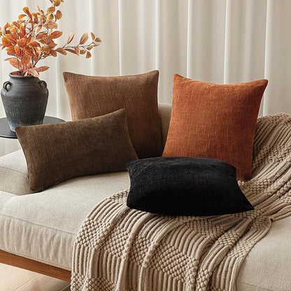 Foindtower Pack of 2 Soft Textured Chenille Throw Decorative Pillow Covers Square Accent Solid Cushion Cover Cozy Neutral Farmhouse Pillow Case for Couch Sofa Bedroom Living Room 22x22 Inch,Orange
