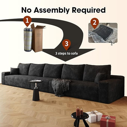 168.1" Oversized Cloud Modular Sofa, 5-Seater Couch for Large Living Room, Modern Upholstered Couches, Deep Seat Boneless Couch, No Assembly Required, Plush Corduroy (Black)