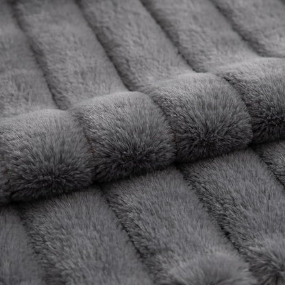 Pack of 2 Faux Fur Throw Pillow Covers 16x16 Inch Striped Decorative Soft Plush Couch Pillow Case Home Decor for Bed, Sofa, Living Room Darkgrey