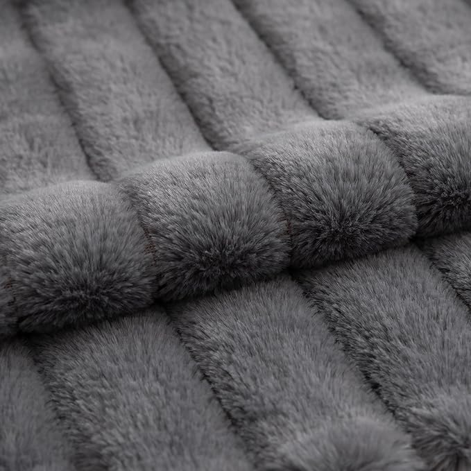 Pack of 2 Faux Fur Throw Pillow Covers 22x22 Inch Striped Decorative Soft Plush Couch Pillow Case Home Decor for Bed, Sofa, Living Room Darkgrey