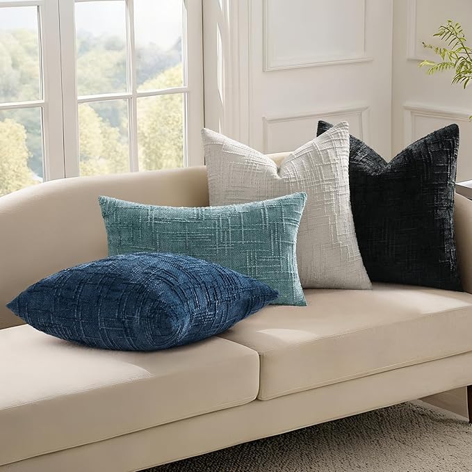 decorUhome Light Grey Chenille Throw Pillow Covers 26x26 Set of 2 Thick Textured Slubby Couch Pillow Covers Farmhouse Accent Modern Neutral Decorative Pillow Cases for Bed Sofa Living Room