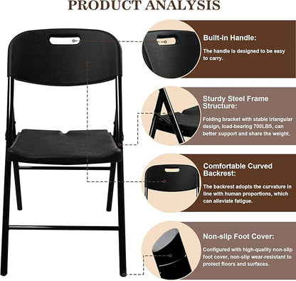 8 Pack Folding Chair, 700 lb Weight Capacity,Indoor/Outdoor Heavy Duty Foldable Chairs for Restaurants, Kitchens, Picnics, Races, Parties & Weddings. (8, Black)