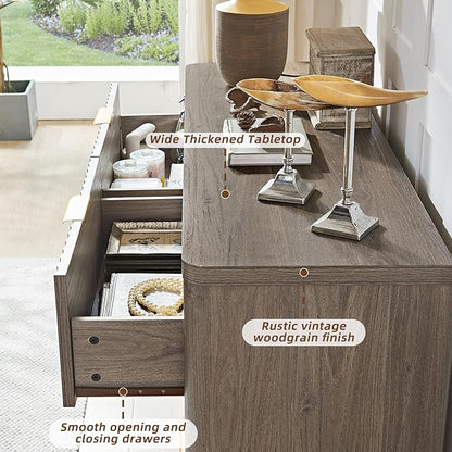LEYAOYAO Fluted 6 Drawers Dresser Set of 2, 48" Wide Modern Chest of Drawers with Wood Grain Top, Curved Profile Design, Dresser TV Stand, Wooden Drawer Organizer for Bedroom, Living Room,Hallway,Grey