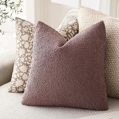 Foindtower Set of 2, Decorative Textured Boucle Throw Pillow Covers Accent Solid Pillow Cases Soft Cozy Couch Cushion Case for Chair Sofa Bedroom Living Room Home Decor 24x24 Inch Dark Purple