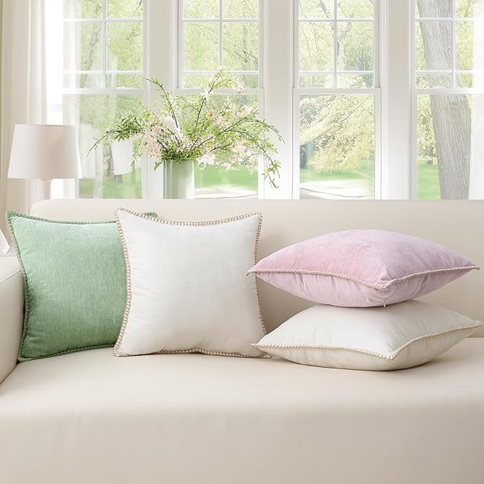 decorUhome Christmas Chenille Soft Throw Pillow Covers 26x26 Set of 2, Farmhouse Velvet Neutral Decorative Euro Pillow Covers with Stitched Edge for Couch Sofa Bed Home Decor, Sage Green