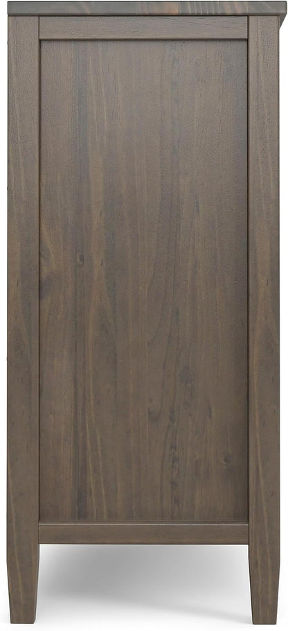 SIMPLIHOME Ela Solid Wood 32 inch Wide Transitional Low Storage Cabinet in Smoky Brown for The Living Room, Entryway and Family Room